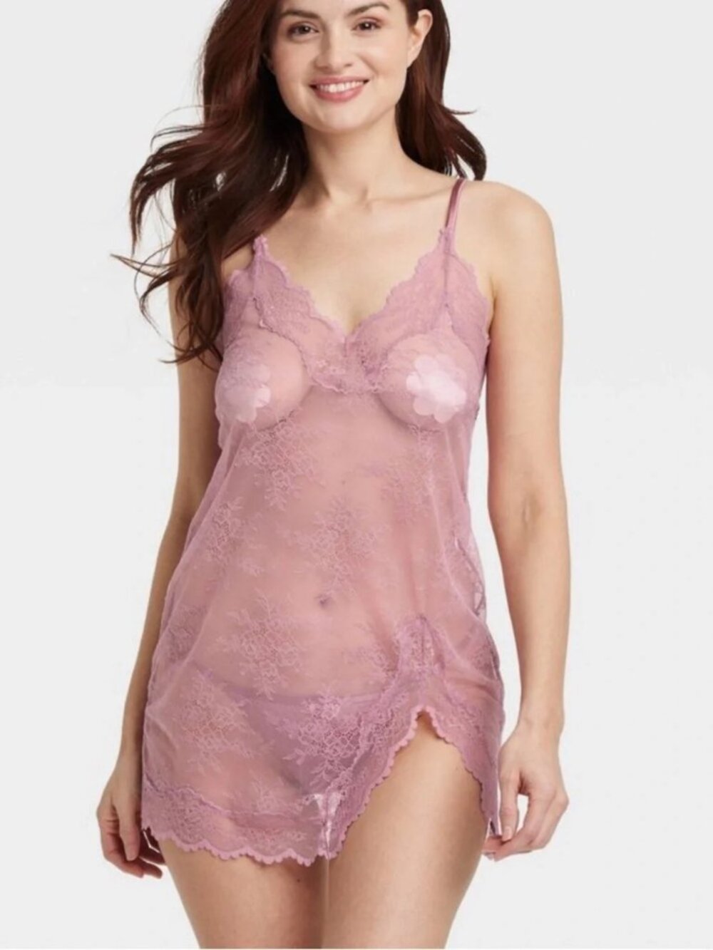 Auden Sheer Lace Chemise Nightdress in Mauve Sz‎ Large